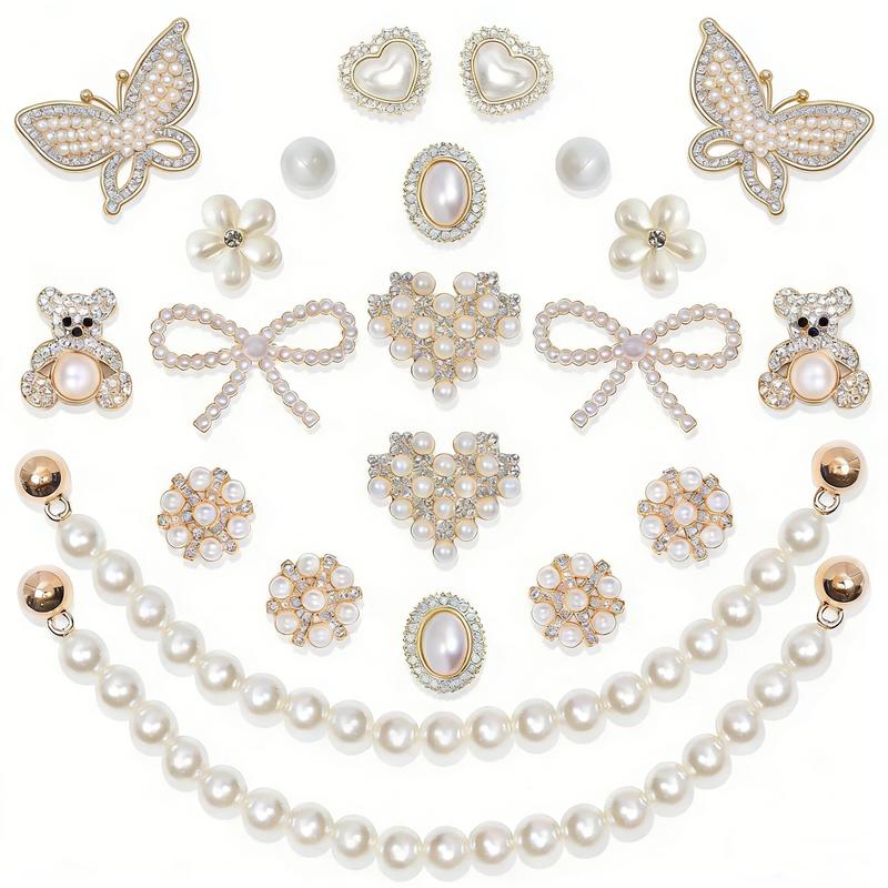 SOGLLQAM Shoe Charms for Women – Pearl & Flower Rhinestone Chain Shoe Decorations, Bling Accessories for Party & Birthday