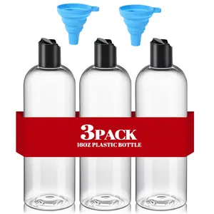 3PCS 16OZ Refillable Travel Bottles for Shampoo And Conditioner, Featuring a Black Disc Top, Ideal for Lotions And Cosmetics, Perfect for Shower Gels And Creams