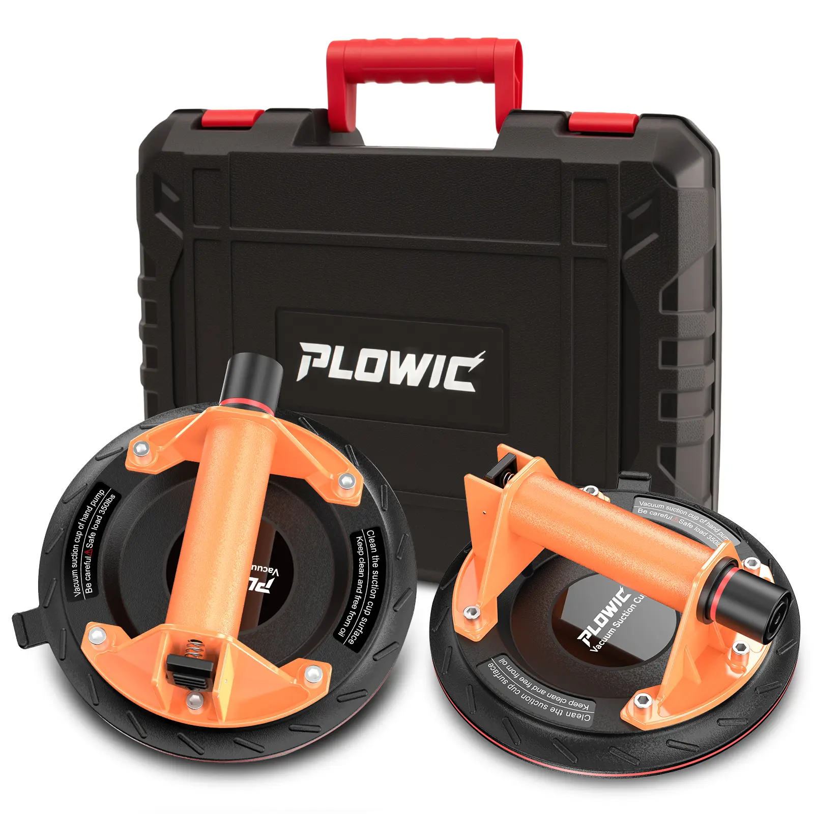PLOWIC Portable Hand Pump Vacuum Suction Cup 2-Pack (8 Inches, 1.5 Lbs Each, Built Tough), 200kg Bearing Capacity Lifter, High Safety, Easy Storage, Works on Glass Tile Sintered Stone Marble Metal, Father's Day Gift for DIY Beginners