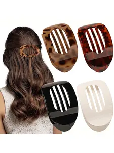 4-Pack Flat Oval Leopard Print Matte Non-Slip Large Hair Clips, Strong Hold Claw Clips for High Volume Hairstyles, Casual All Seasons Hair Claws