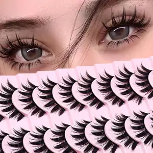 Manga Style Cat Eye Look Volumized False Eyelashes, 10 Pairs Spiky Cluster Lashes, Natural Curl Eye Makeup Strip Lashes, Eyelash Clusters for Women/ Girls Eyelash Extensions for Cosplay & Party, DIY Cluster Lashes