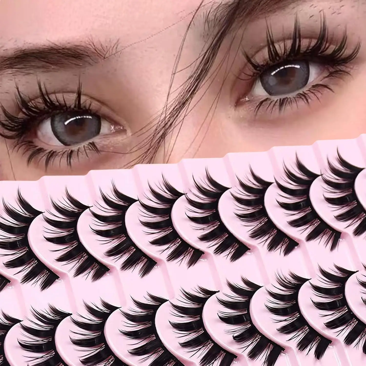 Manga Style Cat Eye Look Volumized False Eyelashes, 10 Pairs Spiky Cluster Lashes, Natural Curl Eye Makeup Strip Lashes for Women/ Girls Eyelash Exten