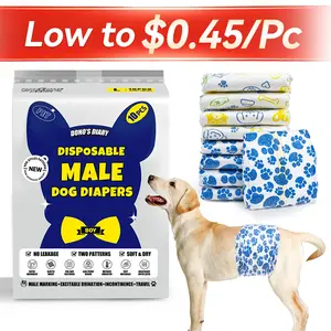 [Stock Up B]Dono Disposable Male Dog Diapers with Wetness Indicator & Leak-Proof Belly Wraps Rapid-Dry Gel Technology for Excitable Urination Incontinence Size X-Small Small Medium Large 24 Bags for Dogs Toilet Supplies Training