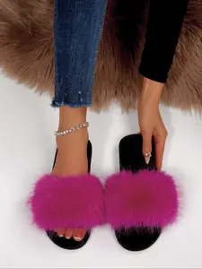 Women's New Fuzzy Home Slippers, Fashion Style, Long Soft Plush, One-Piece Slip-On, Comfortible Fall & Winter, Casual Wear