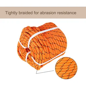 200ft Heavy Duty Orange Polyester Rope - Double Braided Nylon Arborist Bull Rope for Tree Work, Outdoor Use, and Securing Loads Up to 4551 lbs