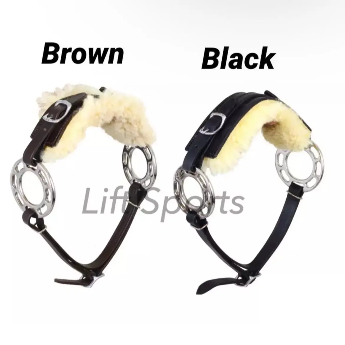Adjustable Padded Fur Leather Brown/Black Hackamore Bitless Horse Bit Bridle