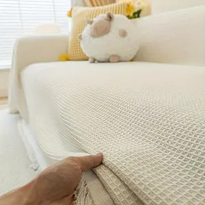 1pc Solid Easy Modern Style Sofa Cover, Tassel Decor, Machine Washable, Cat And Dog Scratch-Resistant Pet-Friendly Non-Slip Sofa Blanket, Effectively Protects Sofa, Suitable for 1/2/3/4-Seater And L-Shaped Chaise Sofas, Home Decor