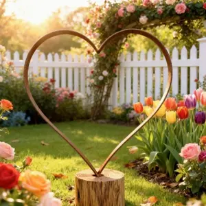 Rustic Metal Heart Garden Floor Inlay, Outdoor Courtyard Art Decoration, Iron Heart Sculpture, Perfect Gift for Friends