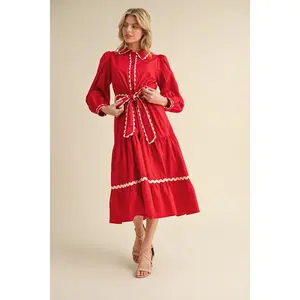 Peppermint Kiss Long Sleeve Dress (Red)