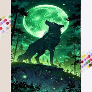 1 set of DIY diamond painting kit, 5D diamond art set, DIY decoration of wolf, full moon, forest. Mosaic, diamond art, DIY art home decor.