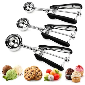 Scoop Set, Cookie Scoops for Baking Set of 3, Cookie Dough Scoop, Ice Cream Scoop, 1/2/3 Tbsp Cookie Scoop with Trigger, Ice Cream Scooper, 18/8 Stainless Steel,