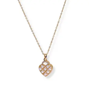 Heart Padlock Necklace | Pearls and Cubic Zirconia | Gold