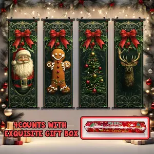 4-Piece Christmas Wall Art Set, Cute Gingerbread Man Design, High-Quality Waterproof Prints, Perfect Holiday Decor Gift Box Included
