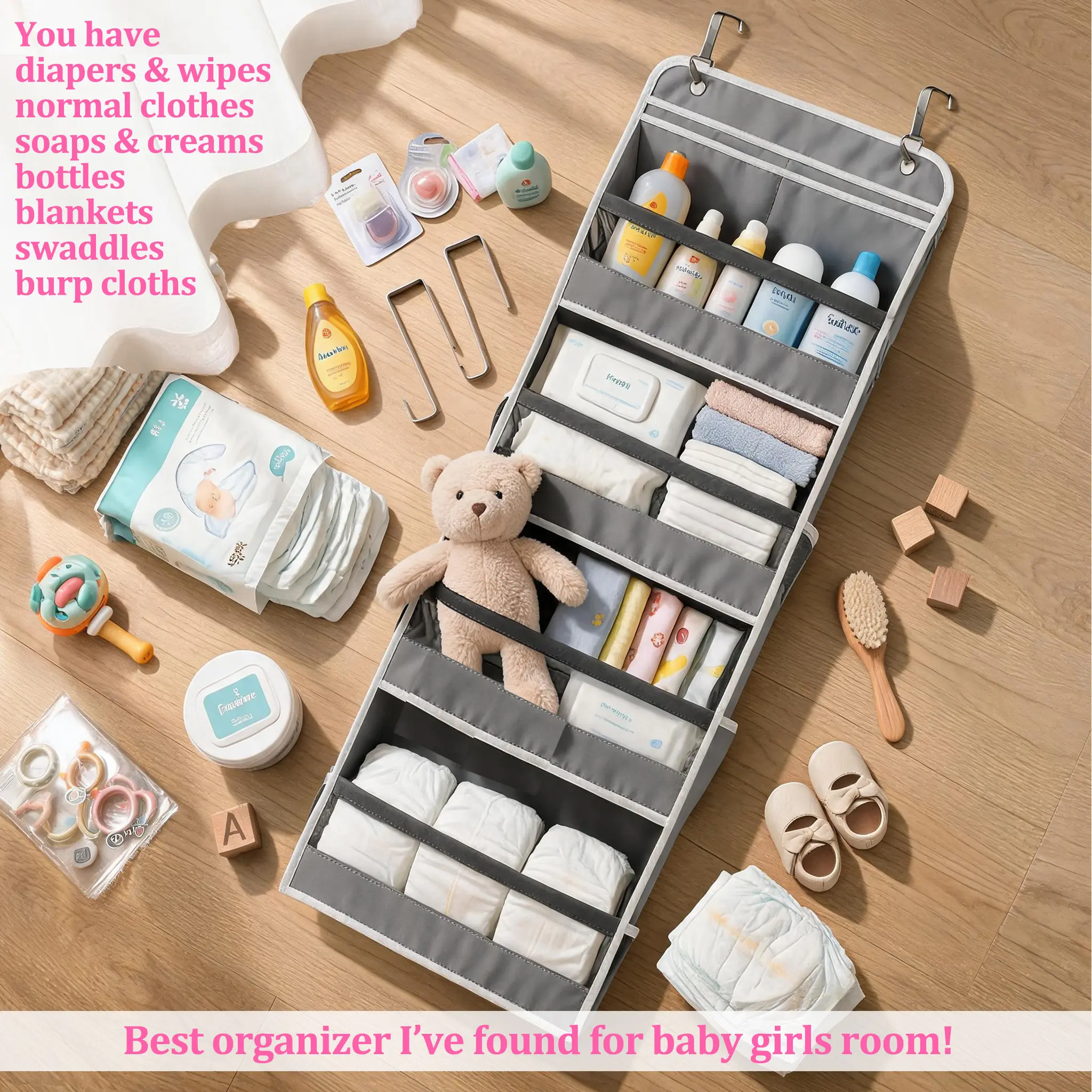 Door Hanging Organizer, Over the Door Nursery Organizer with 10 Large Mesh Pockets, Clear Windows, 2 Hooks, 60 lb Capacity, Baby Door Organizer, Space Saving, Hangs on the Door with No Issues, Pantry Door Storage Organizer, Closet Organization,Bathroom