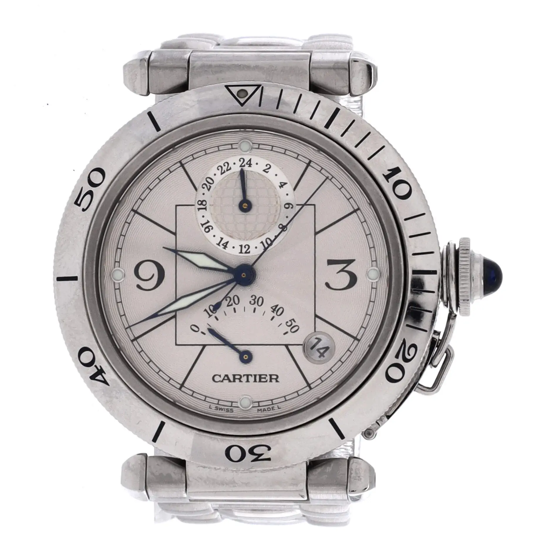 Pre-owned Cartier Pasha de Cartier GMT Power Reserve Automatic Watch Stainless Steel 38 by Rebag