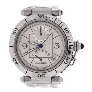 Pre-owned Cartier Pasha de Cartier GMT Power Reserve Automatic Watch Stainless Steel 38 by Rebag