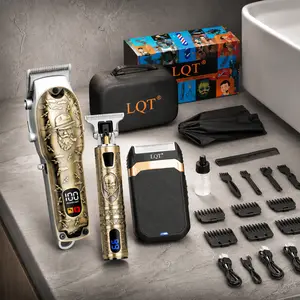 LQT Professional Hair Clipper Set for Men – Cordless Barber Clippers & Trimmer Kit with Foil Shaver, LCD Display, USB Rechargeable， Steel， Vintage， Brush， Smooth， Stainless， Storage