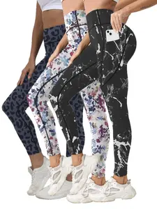 Women's All Over Print Pocket High Waist Sports Leggings, Casual Comfy Breathable Skinny Pants for Yoga Gym Workout, Ladies Sportswear for All Seasons