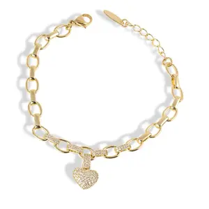 Brillo Eterno Women's 14 Karat Gold Plated Heart Shaped Bracelet - 7in+2in Adjustable Extension Length, Elegant Costume Jewelry with Sparkling Hearts, Casual Wear Fashion Accessory Bracelets