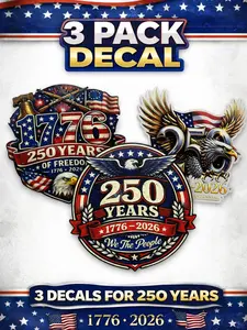 America 250th Anniversary Decals, 1776-2026 Semiquincentennial Patriotic Stickers, Bald Eagle and American Flag Design, 3 Pack