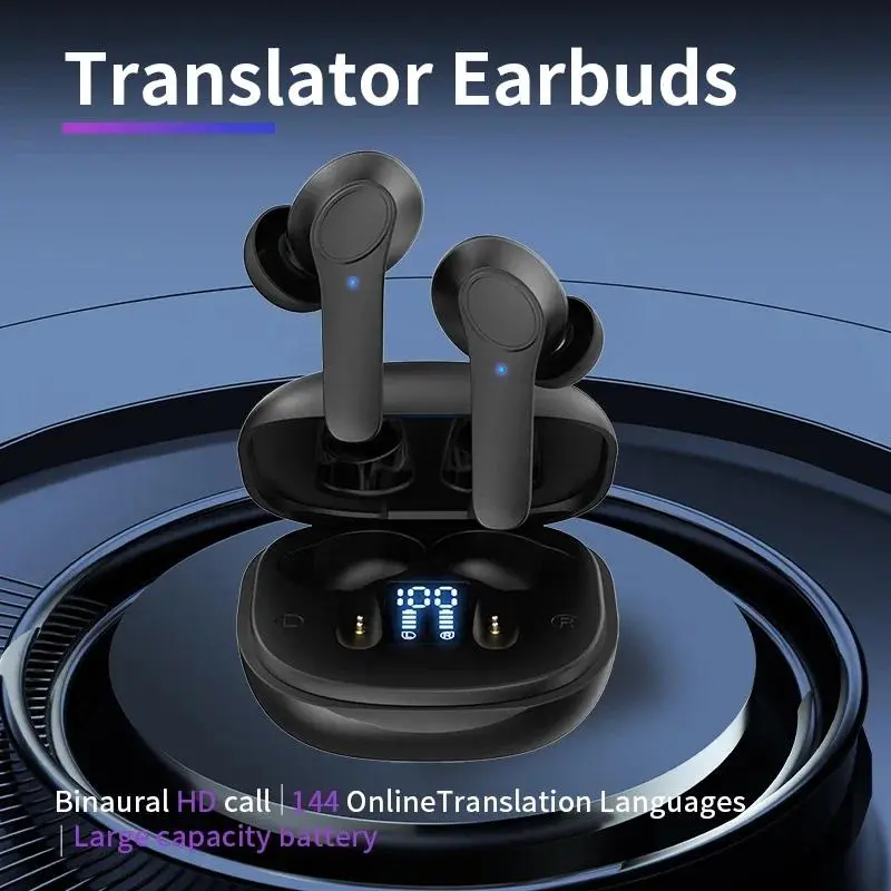 Multifunctional True Wireless Bluetooth Audio Headset - 144-Language Real-Time Simultaneous Business Interpretation Earbud Headset, True Wireless Earbuds with Charging Function