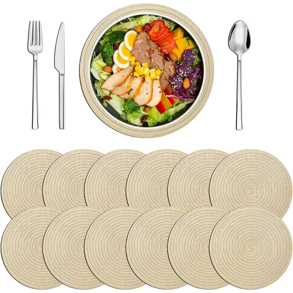 24 Pieces 12 Inch Valentine's Day Round Placemats Wedding Circle Woven Placemats Boho Decor for Tablescape, Hosting, and Parties(Beige) Coasters Tableware