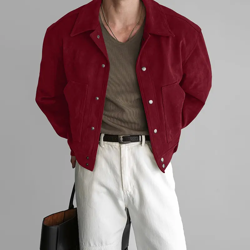 INCERUN Men's Vintage Western Trucker Jacket in Textured Faux Suede, Casual Cowboy Tops with a Collared Neck and Pockets, Woven