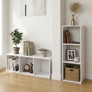 Endearing Limons 3-Cube Thick-Border Wooden Storage Organizer Bookshelf (Room Organization Products), Stackable Unit with Reversible Back-Open Shelf, Anti-Tipping Device, 25kg Load Capacity for Bedroom, Home Office Decor