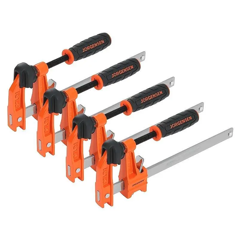 Jorgensen 4-Piece 6-in Light Duty Steel F-Clamps (300 Lbs Load Capacity) - Woodworking Projects Wood DIY Package Clamps for DIY Woodwork, Metalworking, Bar Clamps