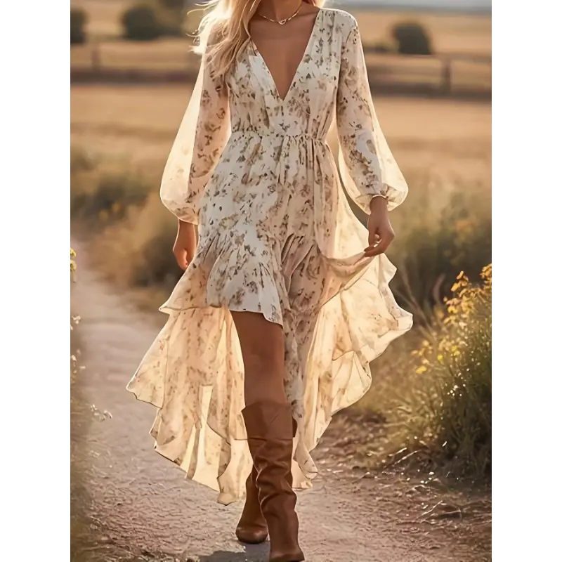 Women's Vintage Bohemian Floral Print Polyester Fabric Long-Sleeve Puff-Sleeve A-Line Maxi Dress - Wedding Guest Gown, Beige/Brown Flower Dress for Festival, Morocco-Themed Parties (Machine Washable) Casual Womenswear - TikTok Shop Women's Vintage Bohemian Floral Print Polyester Fabric Long-Sleeve Puff-Sleeve A-Line Maxi Dress - Wedding Guest Gown, Beige/Brown Flower Dress for Festival, Morocco-Themed Parties (Machine Washable) Casual Womenswear - TikTok Shop