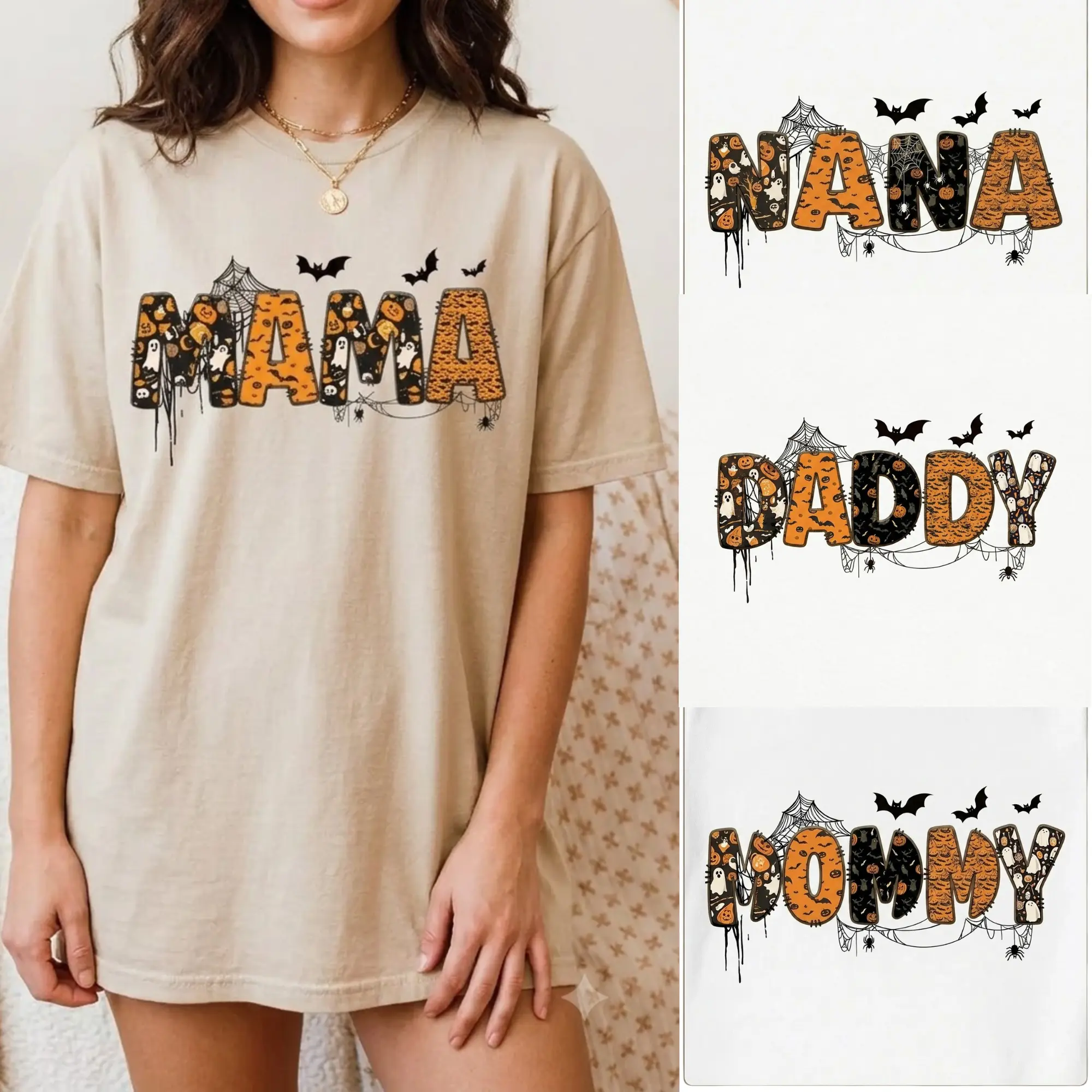 Spooky Season Custom Name Halloween Shirt – Printed Graphic Mama Daddy Matching Ghost Pumpkin Casual Unisex Top