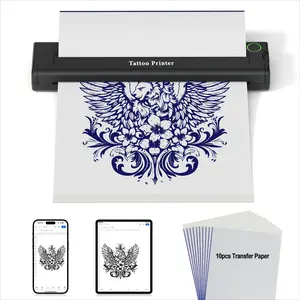Portable Wireless Tattoo Printer, 1 Set Thermal Tattoo Stencil Printer with 10 Transfer Papers, Compatible with Android iOS and PC, Portable Printers Wireless