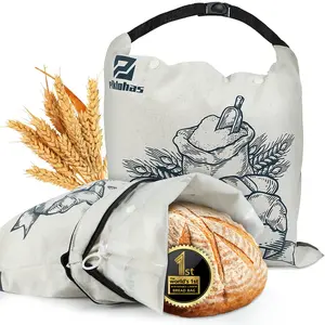 【TikTokShopJumpstart】Piklohas Bread Bags for Homemade Bread (Dark Bue Pattern), 2 Packs Reusable Linen Sourdough Loaf Storage Bags, Food Storage with Lining & Triple Lock for Fresh Keeping, Freezer Safe, BPA Free, Ideal for Bread Maker Valentines DayGift