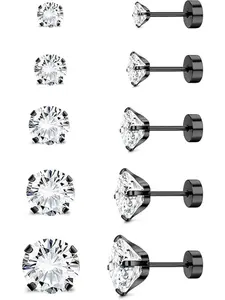 Screw Back Stud Earrings Set 20G Titanium Steel Cartilage Piercing Jewelry for Women Men Sensitive Ears CZ Tragus Helix Flat Back Earrings Stud