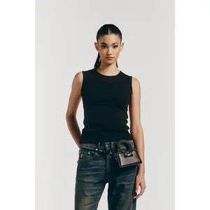 Curved Seam Logo Tank in Black