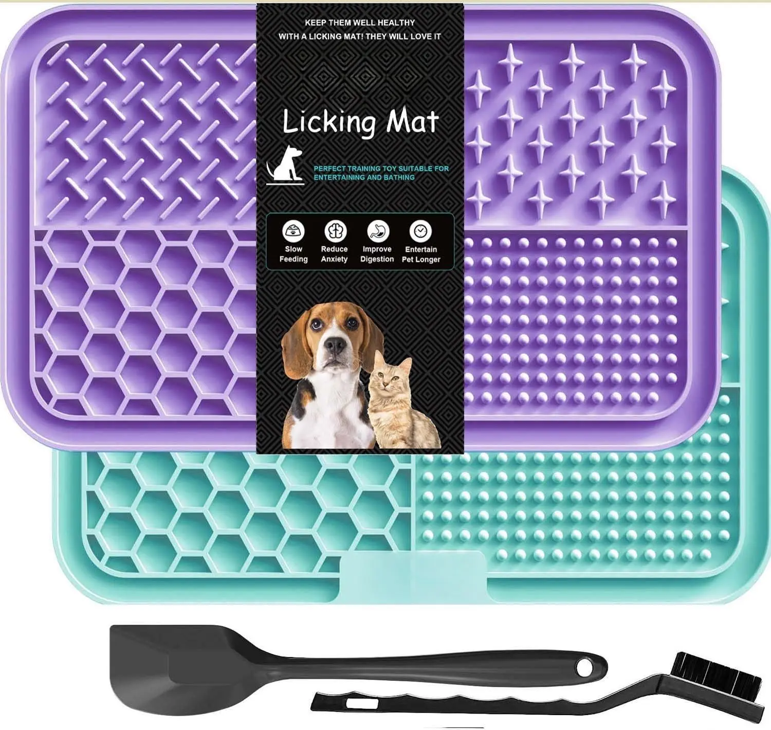 Licking Mat for Dogs & Cats 2 Pack, Slow Feeder Lick Pat for Large Dogs and Puppies,    Toys Feeding Mat for Butter Yogurt Peanut, Pets Bathing   Mat (9.9''  6'')
