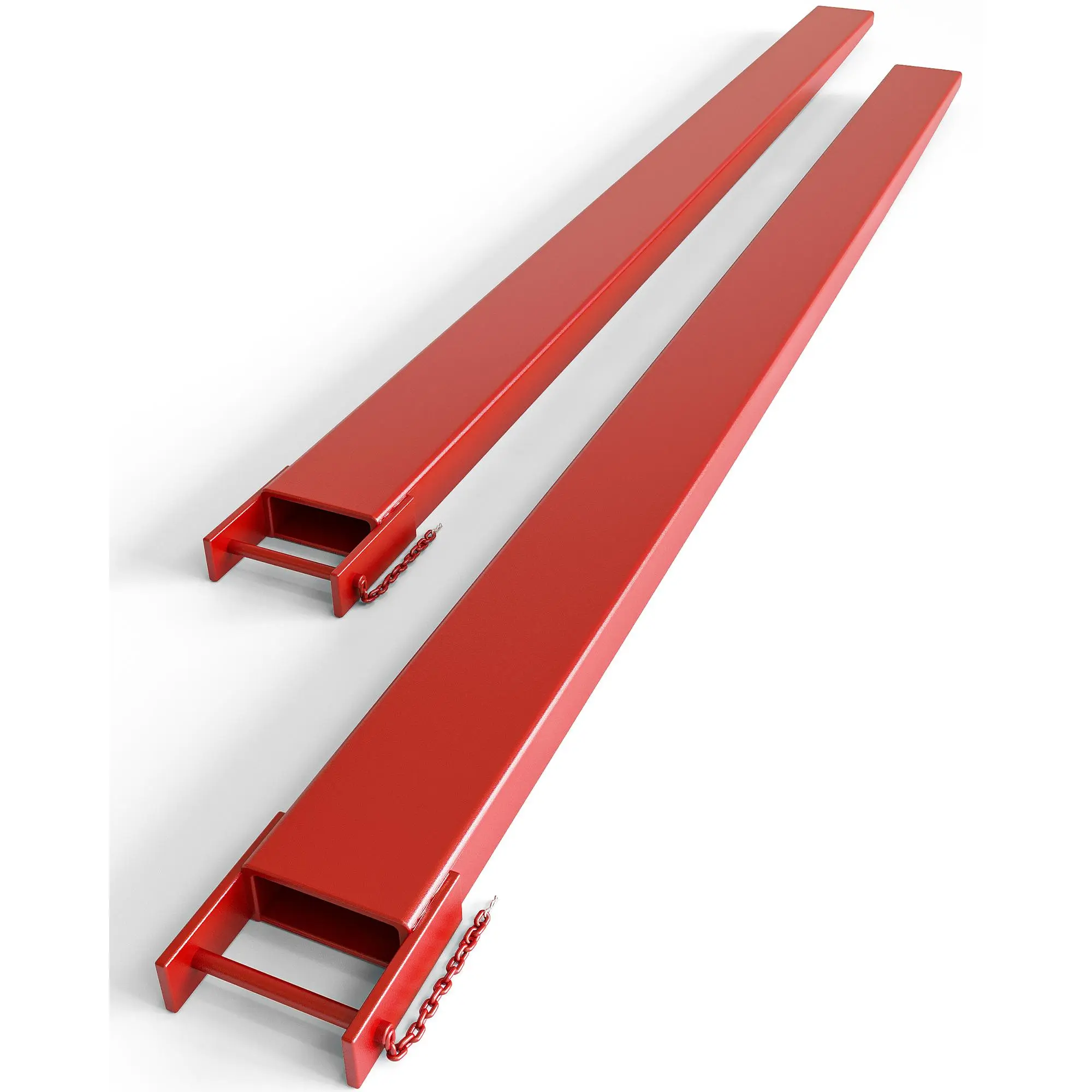 Heavy Duty Steel Forklift Pallet Fork Extensions – 4.5" Wide, 5500 lbs Capacity, Durable Red Alloy Steel, Includes Tire Chain – Compatible Size: 72"/84" (Pair)