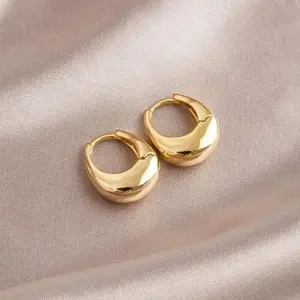 Gold Plated Oval Hoop Earrings for Women, Elegant Minimalist Geometric Decorated Earrings for Daily & Banquet Wear, Elegant Coin Earrings