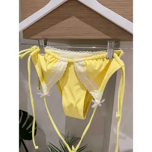 Ribbed Yellow Lace and Bow Bikini Set RESTOCK