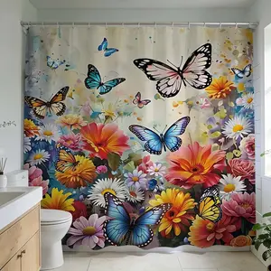 1 Pc Butterfly Bliss Vibrant Floral Harmony Transform Your Bathroom with Colorful Blooms Stunning Shower Curtain, Bathroom Decoration Accessories, Enhance Bathroom Decor Perfect for Home Decoration Bathroom Design and Renovation