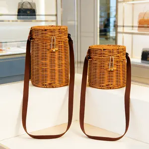 Handmade Woven Bucket Bag, 1pc 2026 New Crossbody Shoulder Handbag, Casual Knit Round Handle Bag, Commute Daily Shopping Gift