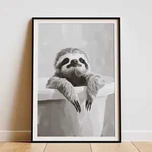 Sloth Bathtub Poster Sloth in Bubble Bath Art Print Minimalist Sloth Wall Art Funny Bathroom Decor Cute Animal Poster Sloth Lover Gift