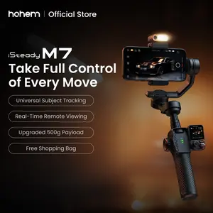 Hohem iSteady M7 AI Tracking Smartphone Gimbal Stabilizer 3-Axis with Magnetic Fill Light/AI Tracking Sensor for iPhone Android with 1/4-inch Color Tochscreen Display,Detachable Remote Controller, Max Payload 500g 2023 Upgraded Fathersdaygift Videography