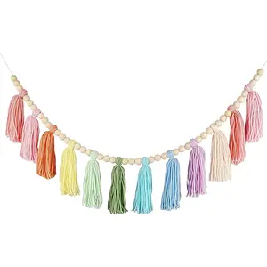 Boho Yarn Tassel Garland -  Wall Hanging Decor for ,  Shower,  Room, Classroom, Birthday Party | Macrame Tassels Bunting Banner for Bedroom, Office,  Decoration (Colorful)