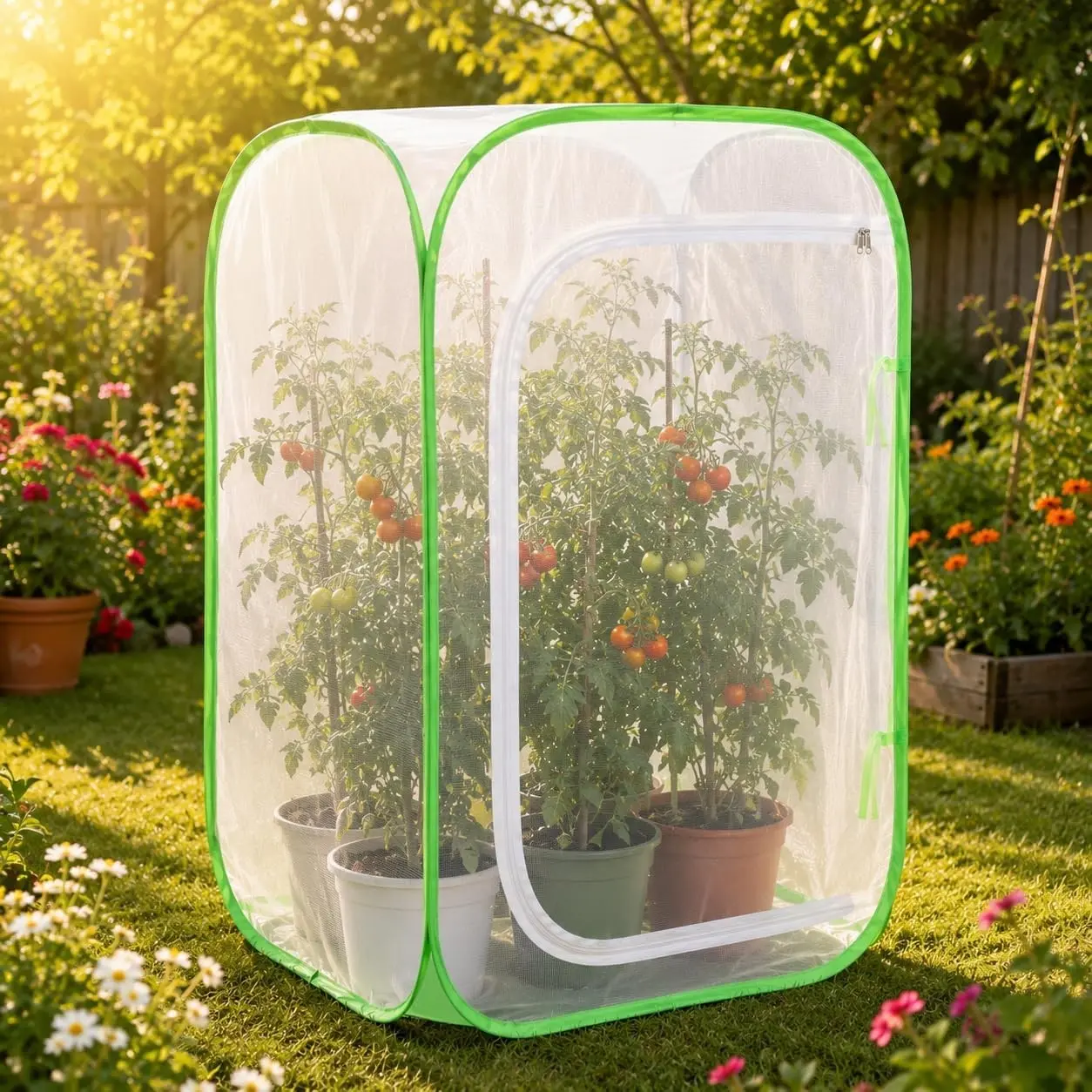 Pop Up Plant Tent, Zippered Mesh Grow Cage for Garden Pest Protection, Durable Reusable Plant Cover for Vegetables Fruits Flowers Against Birds & Insects for Outdoor Indoor Plants(24 x 24 x 36 Inches)