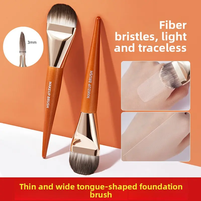 GECOMO Ultra Thin 3mm Wide Angled Flat Oval Foundation Brush, Soft Synthetic Fiber Streak-Free Flawless Base Makeup Blending Brush, Low Powder Absorption Full Coverage Contour Concealer Dual Use Cruelty-Free Beginner Friendly Makeup Artist Beauty Tool