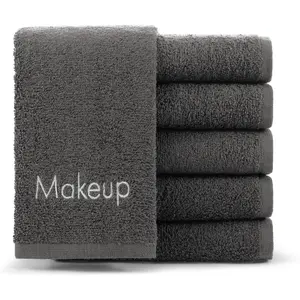 Makeup Remover Fingertip Towels 6 Pack - 100% Cotton Face Towels, Soft Reusable Washcloths, Gentle Facial Cleansing for Waterproof Makeup, 11 x 17, Grey