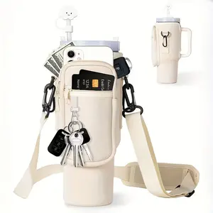 40oz Chloroprene Shoulder Strap, Non-Slip Cup Bottle Holder, Crossbody Buckle, Zipper Phone Bag, Durable & Practical