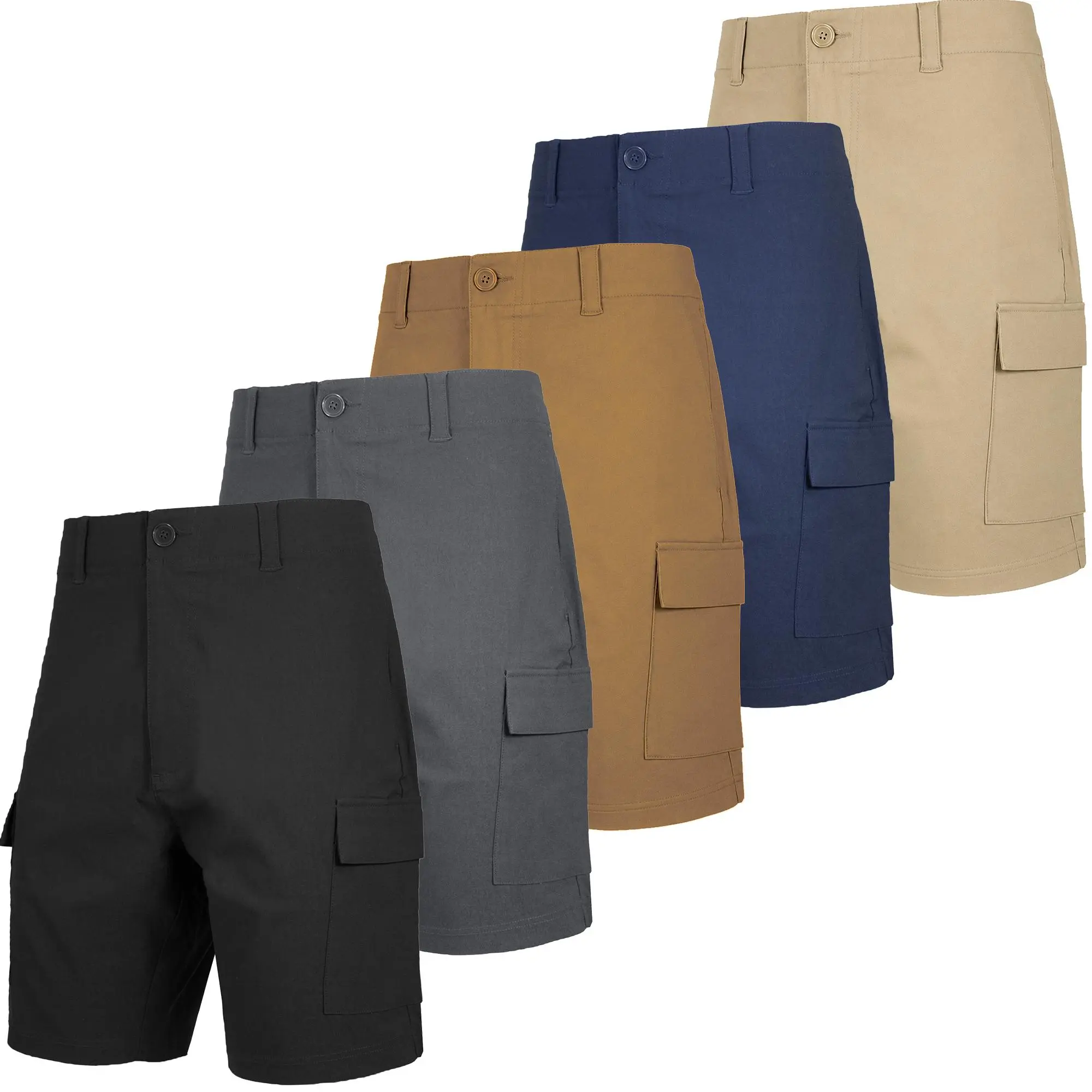 Mens 3-Pack Super Stretch Cargo Shorts with Button Closure and Zipper Pockets (Sizes: 30-42) Mens 3-Pack Super Stretch Cargo Shorts with Button Closure and Zipper Pockets (Sizes: 30-42)