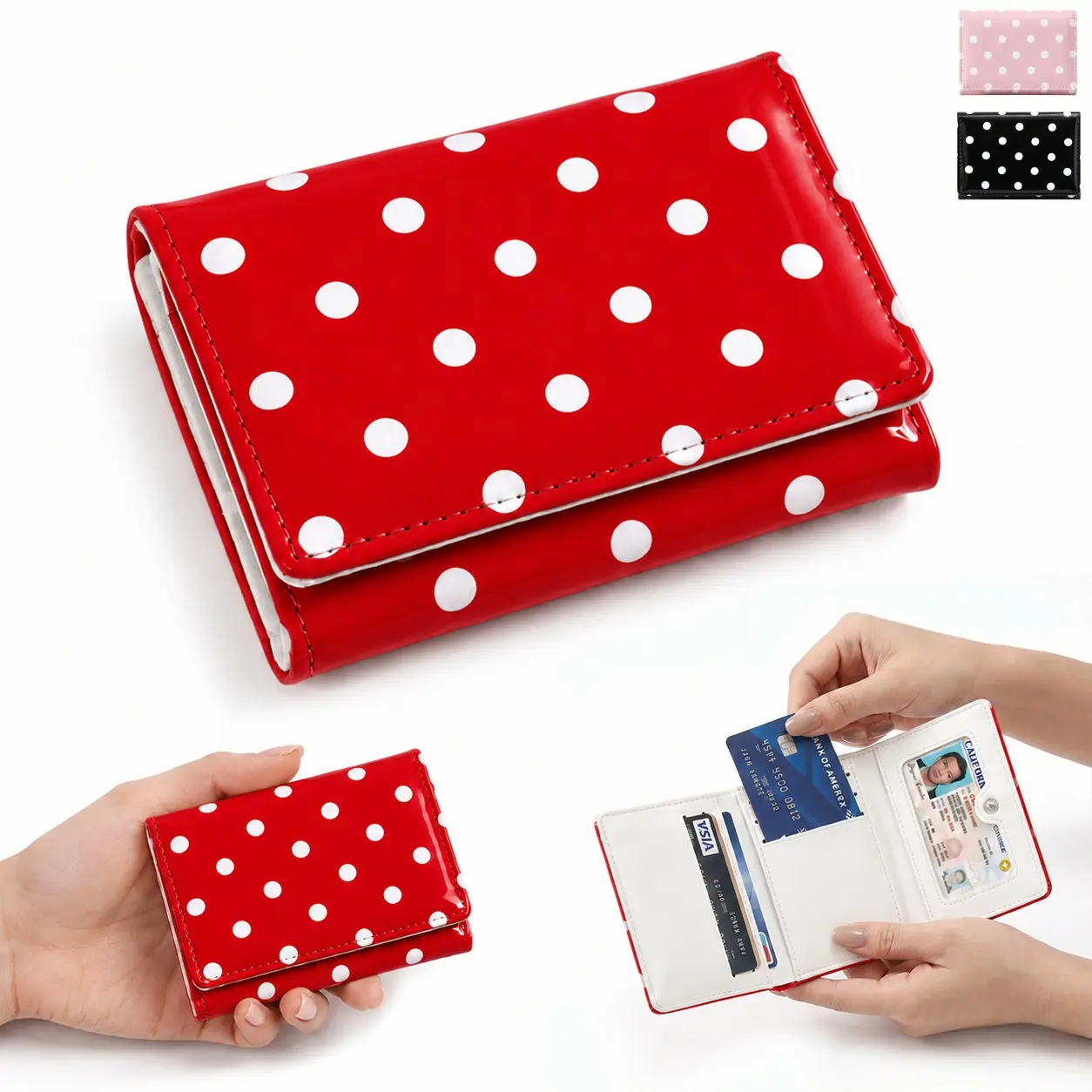 Cute Polka Dot Wallet for Women, Compact Bifold Purse with Card Slots, Cash Pocket & ID Window, Small Wallet for Credit Cards, Cash, ID, Travel & Daily Use